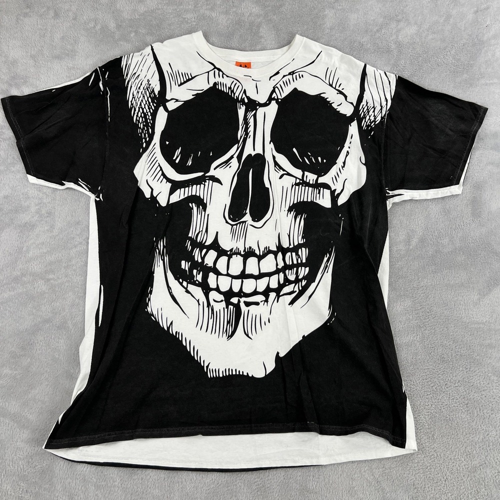 Happy Halloween Big Skull Graphic T Shirt 2XL Black White Men Costume Spooky Tee